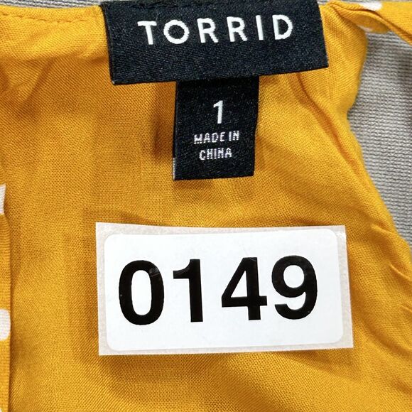 Torrid Shirt Top Women's 1 1X Mustard Yellow Boho Cottagecore Polka Dot Zip Cami - Picture 14 of 14